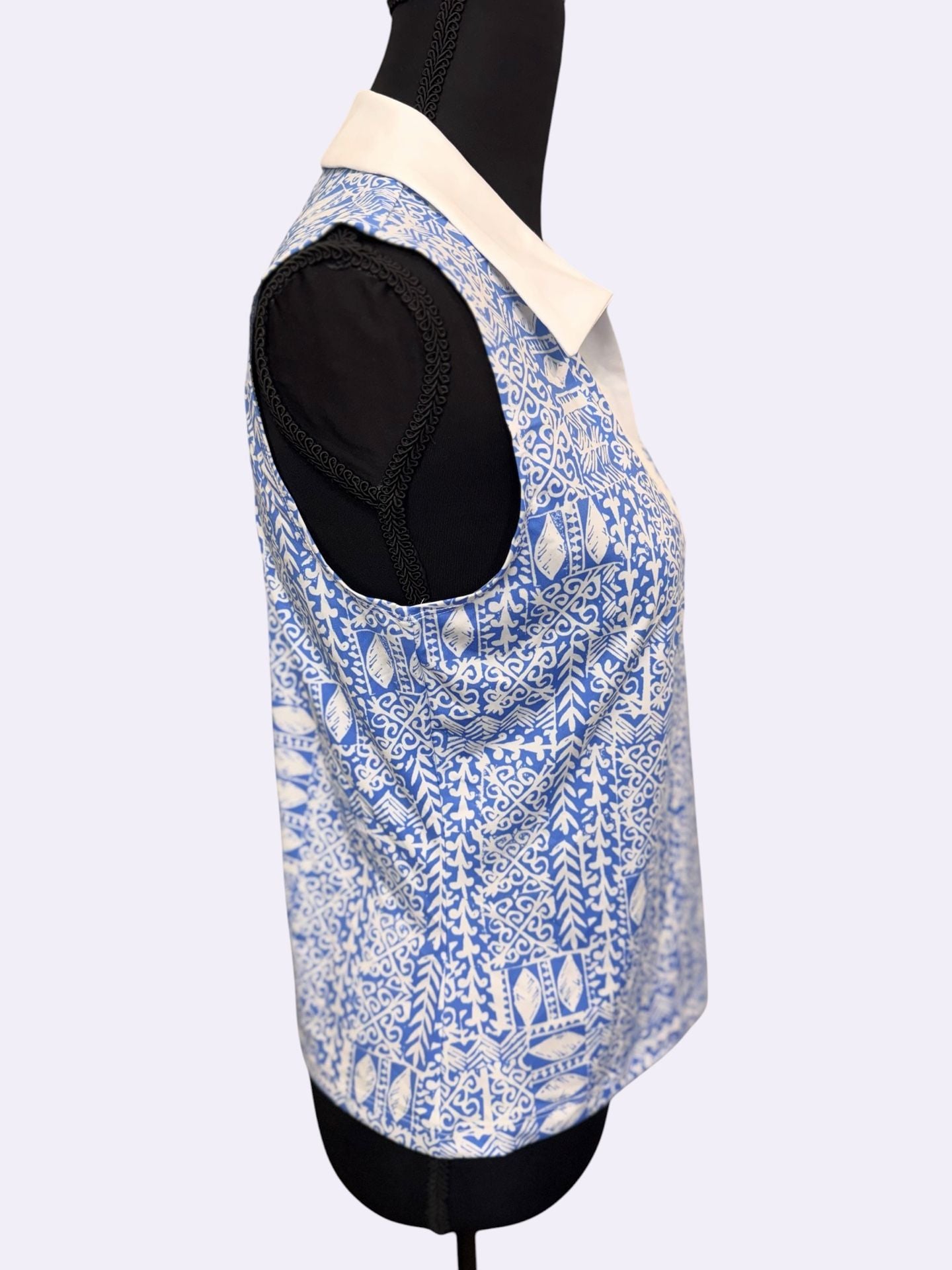 Sigrid Olsen Golf/Tennis Sleeveless Polo Blue White Geometric Size S UPF 50 4