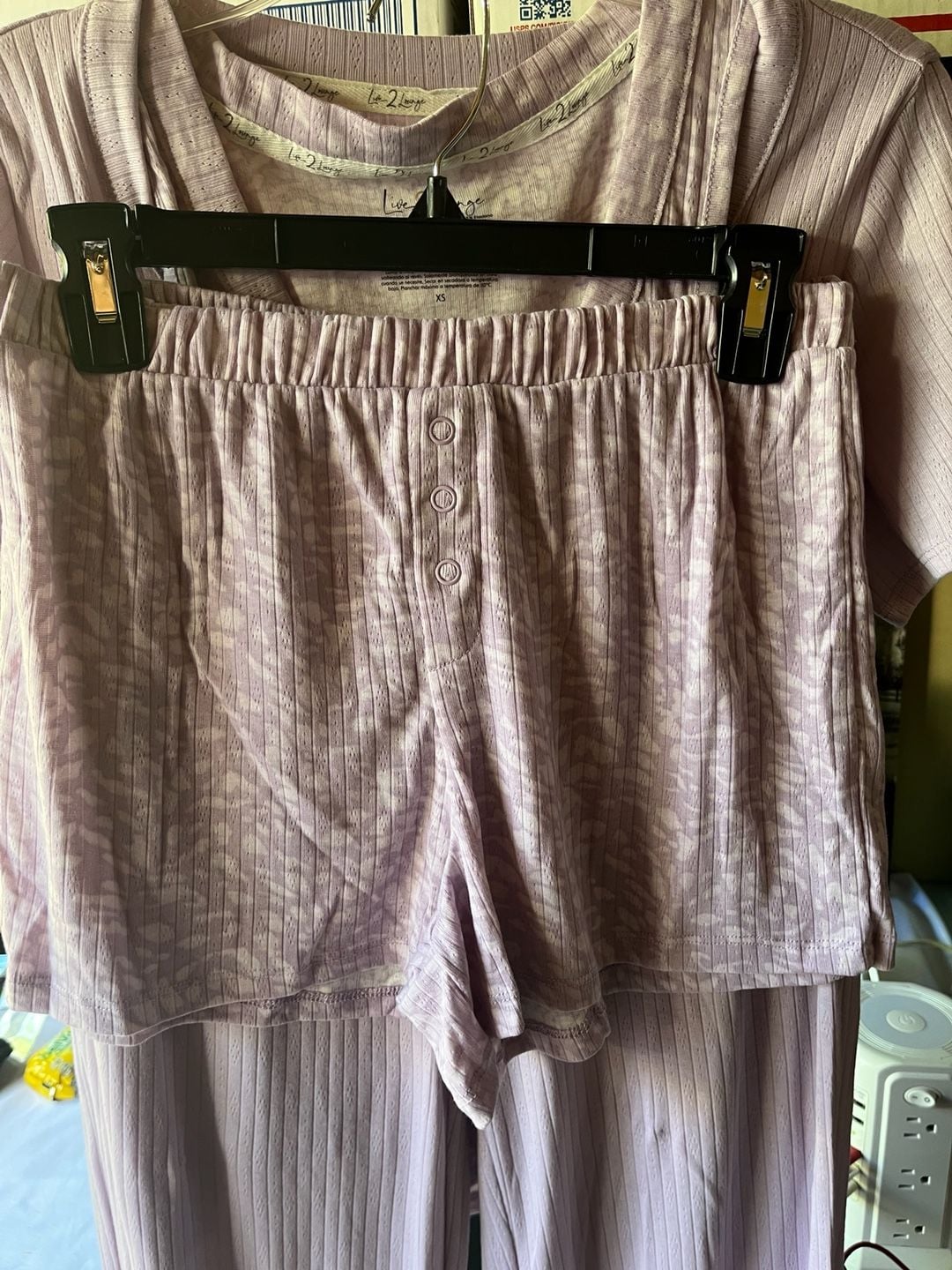 Live 2 Lounge 4-Piece Ribbed Leopard Print Pajama Set, Size XS 1