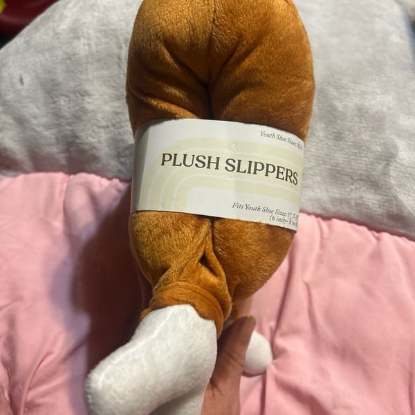 Bullseye's Playground Turkey Leg Drumstick Plush Slippers Youth XS/S