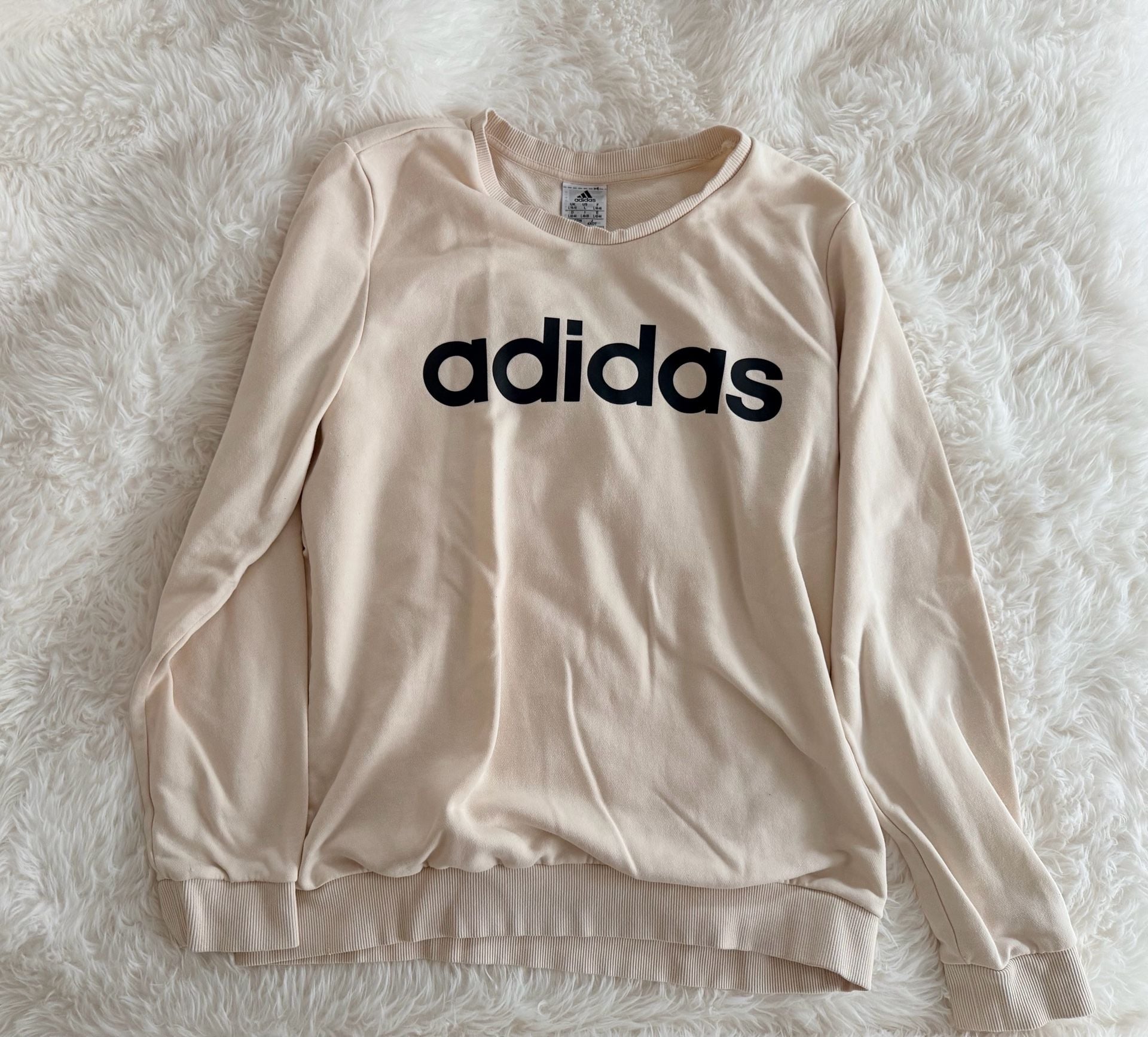 Adidas Essentials Linear Logo Crewneck Sweatshirt Beige Cream Size Large 2