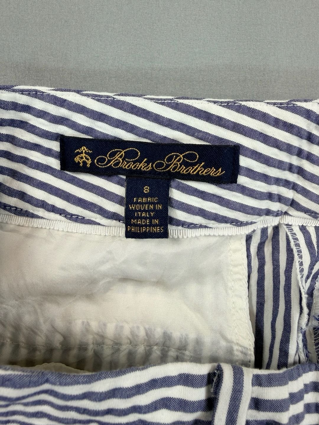Brooks Brothers Womens Blue & White Striped Seersucker Pants Sz 8 Preppy Classic 10