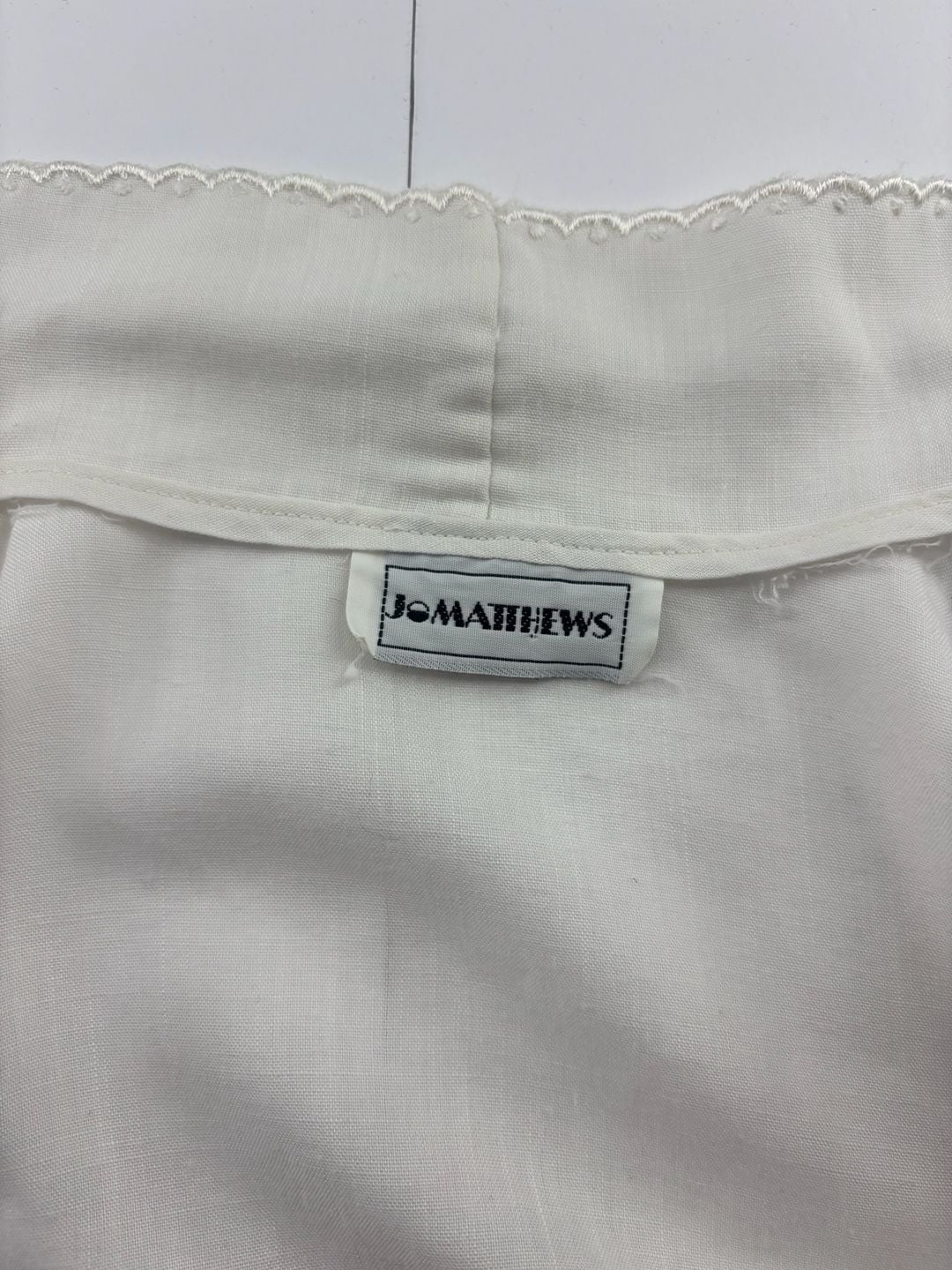 Jo Matthews Vintage White Linen Lace Trim Button Up Blouse 8