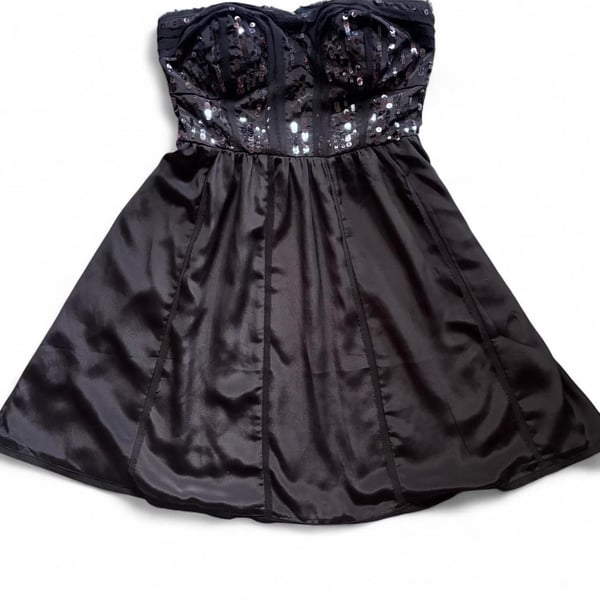 Y2K American Eagle Outfitters Black Sequin Strapless Mini Dress Size 2