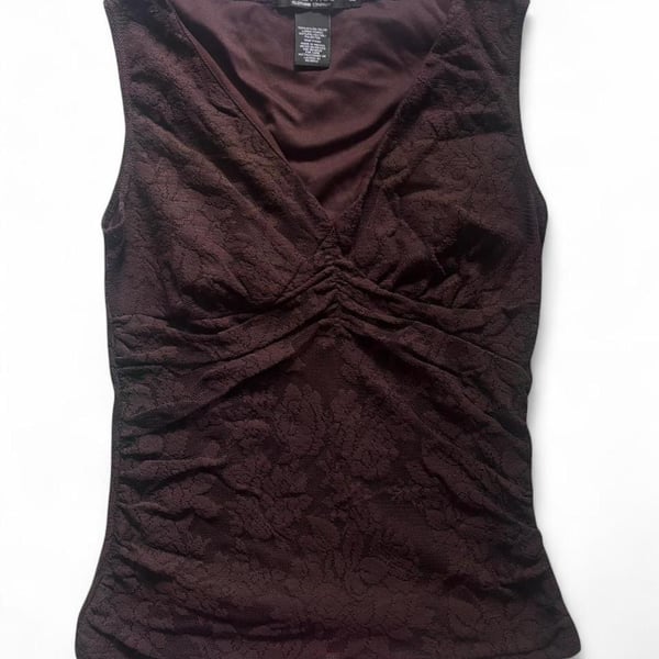 Rampage Vintage Y2K Brown Floral Lace V-Neck Sleeveless Blouse