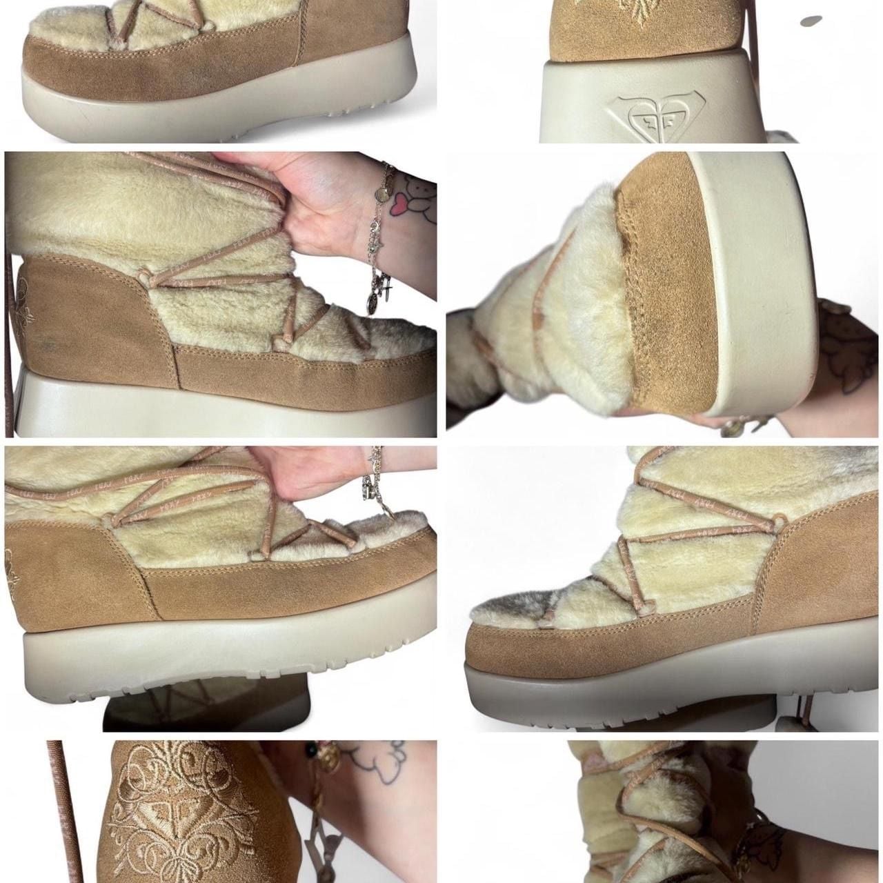 RARE Y2K Roxy Snowdrift Suede and Faux Fur Moon Boots w/ Pom Poms 3