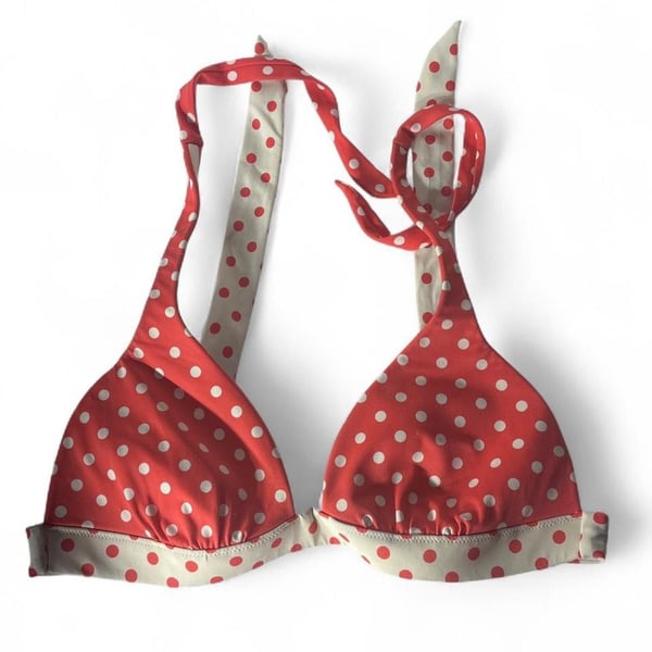 Victoria's Secret Vintage Red and White Polka Dot Halter Bikini Top