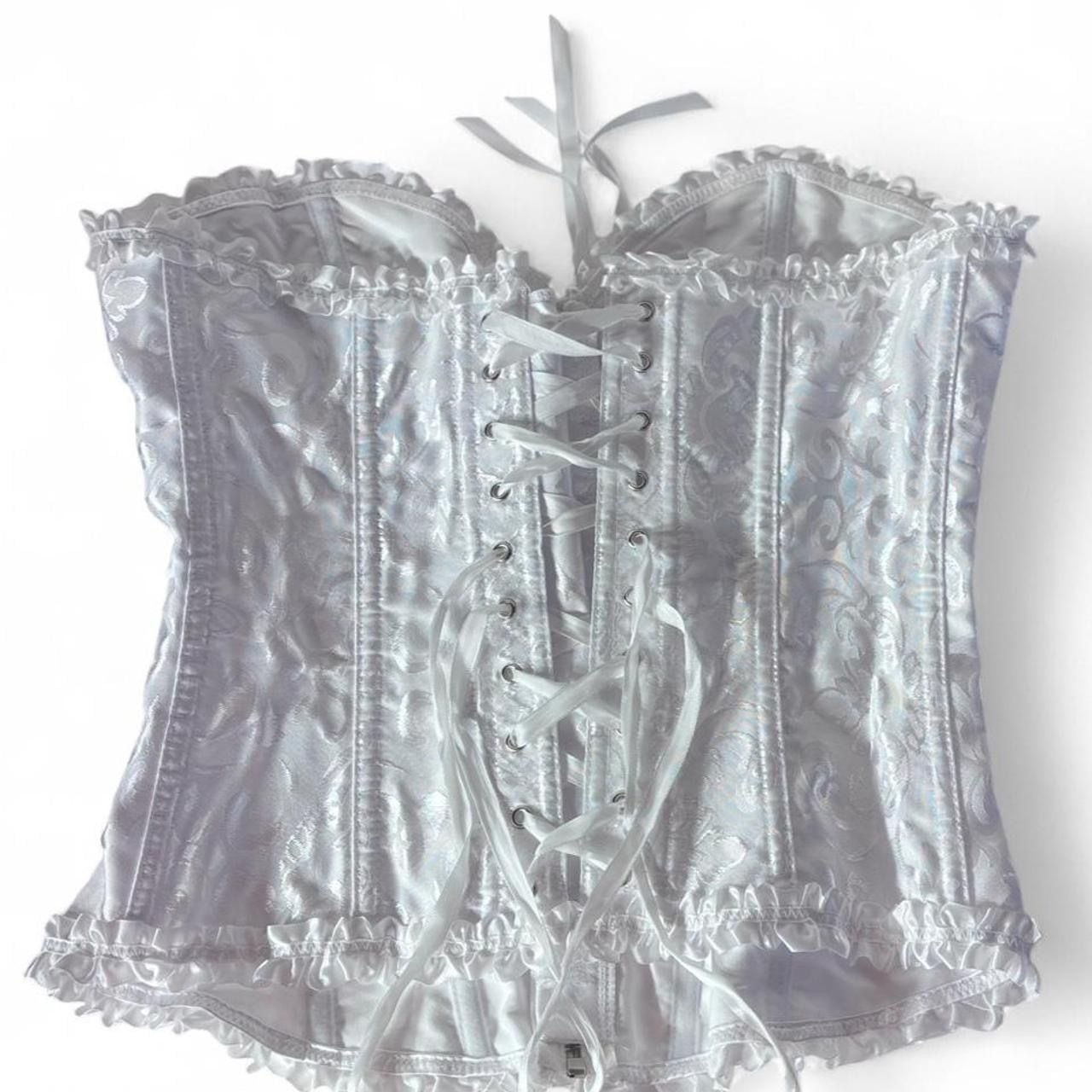 Spirit Halloween White Floral Brocade Corset Top 2