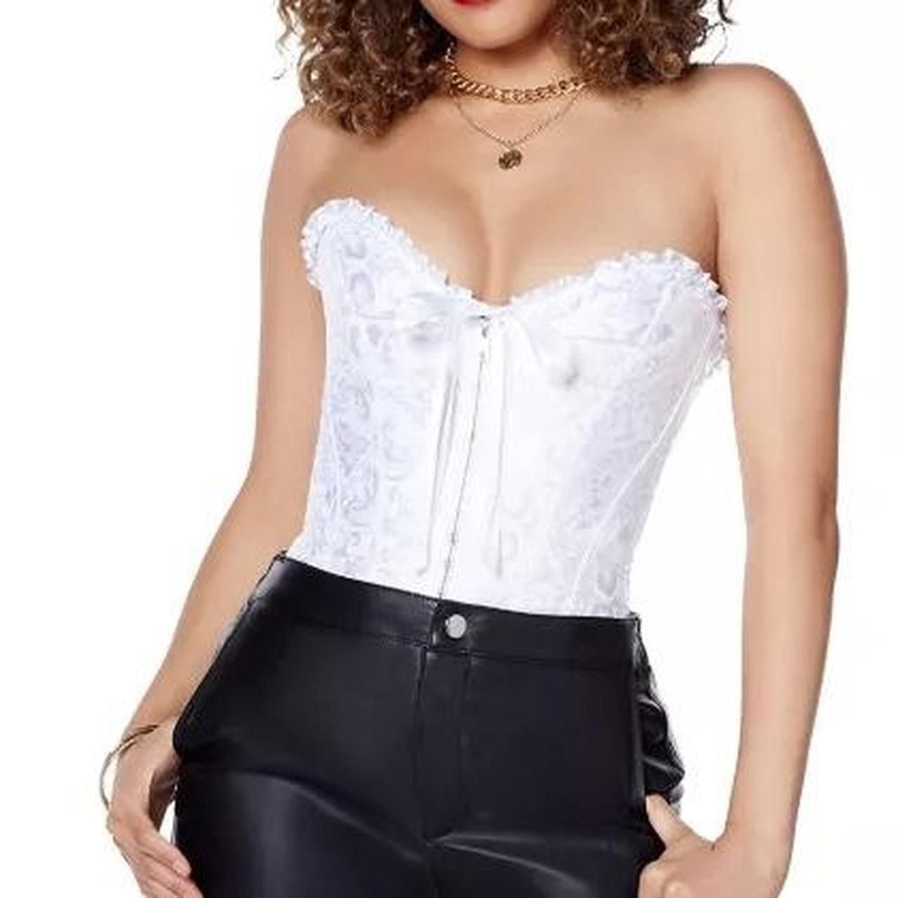 Spirit Halloween White Floral Brocade Corset Top 4