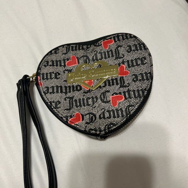 Juicy Couture Gothic Monogram Heart Shaped Wristlet Wallet with Red Hearts