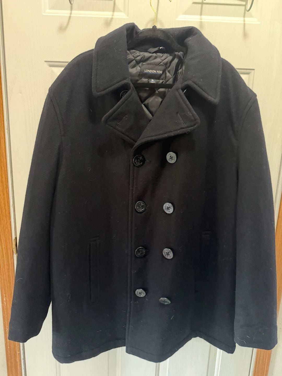 London Fog Signature Wool Blend Double Breasted Pea Coat with Quilted Lining 2