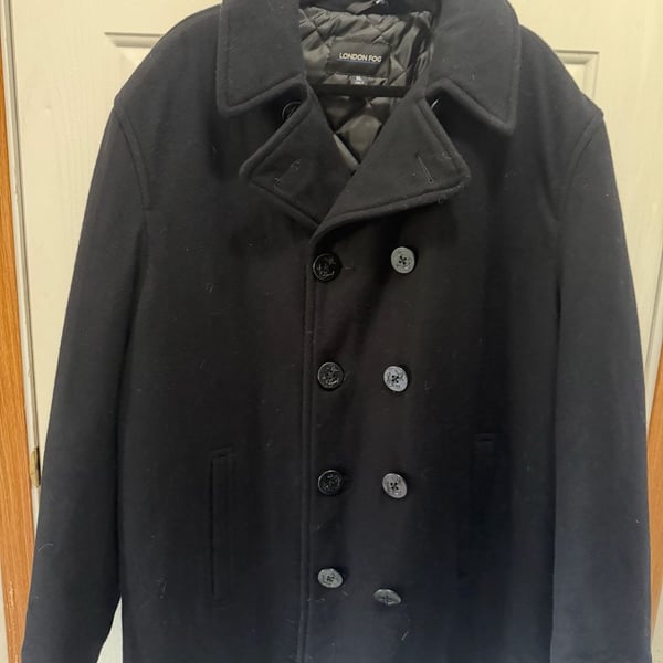 London Fog Signature Wool Blend Double Breasted Pea Coat with Quilted Lining