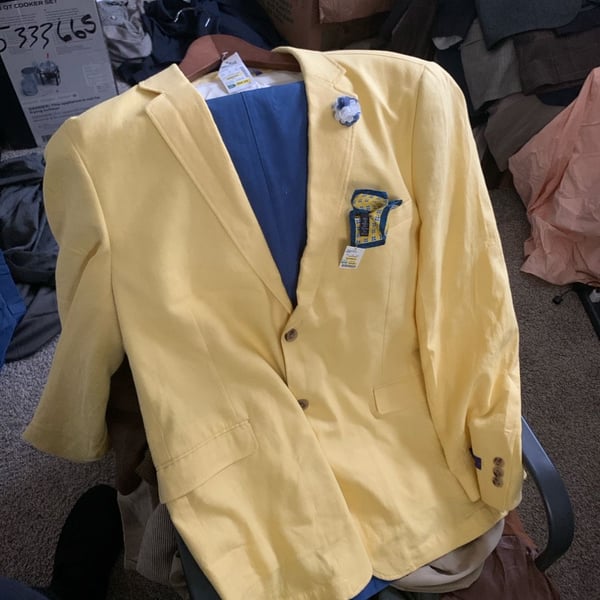 Ciro Citterio Yellow Linen Blend Blazer Sporting Two-Button Sport Coat With Pocket Square
