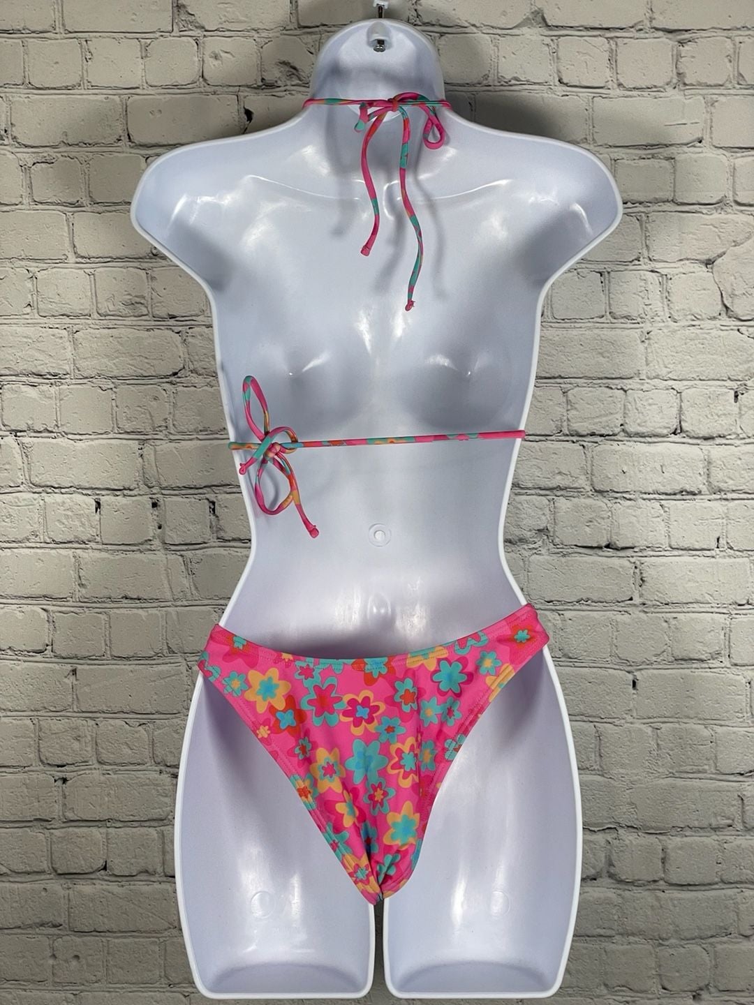 Ron Jon Surf Shop 90s Inspired Pink Floral Triangle Bikini Set Sz S 2