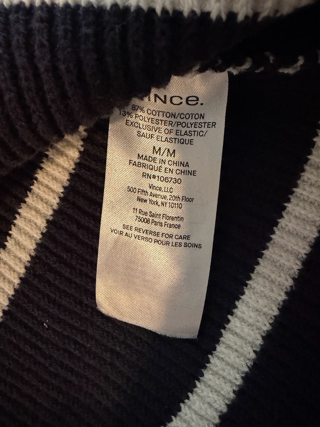 Vince Striped Shaker Rib V Neck Sweater Navy White Women Medium 7