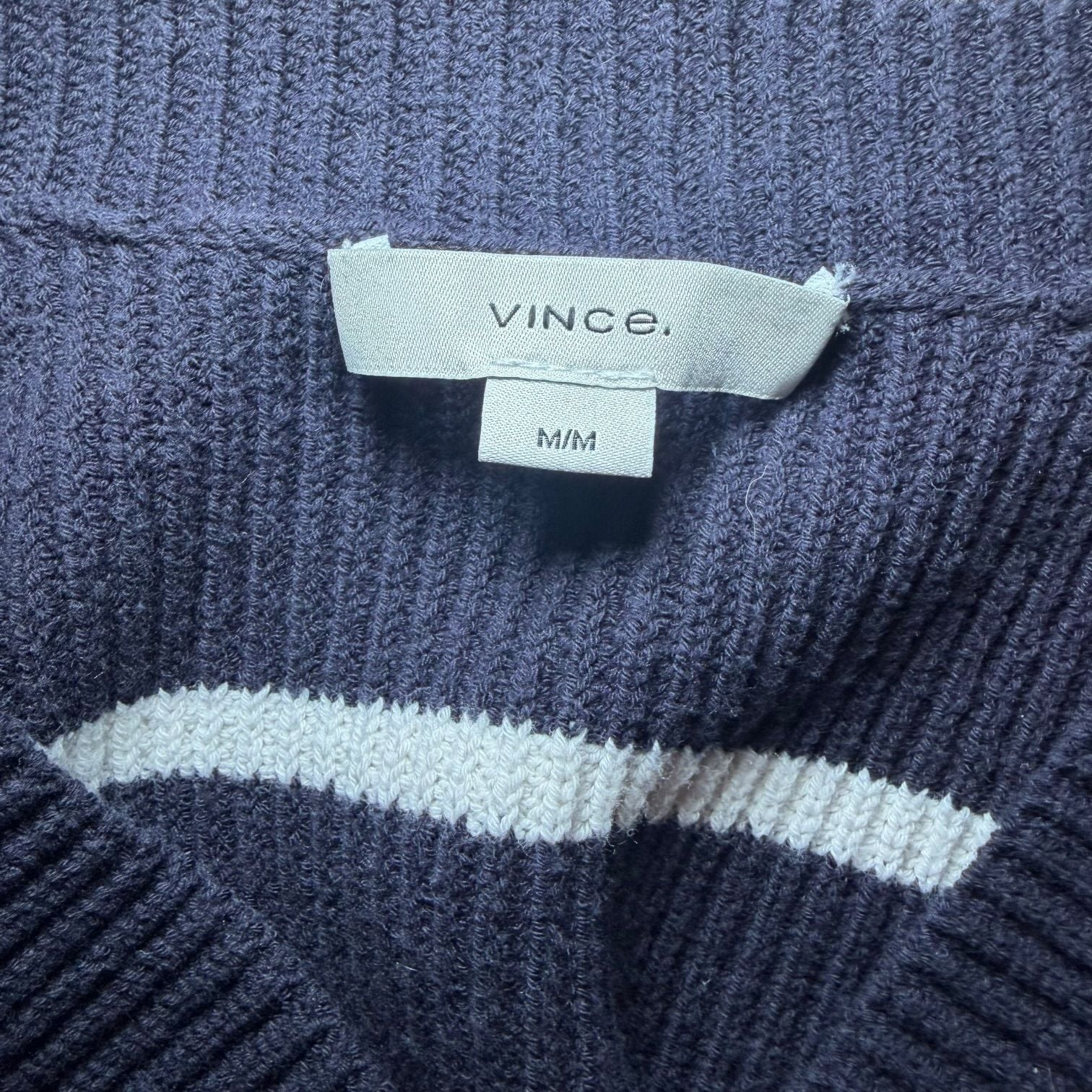 Vince Striped Shaker Rib V Neck Sweater Navy White Women Medium 8