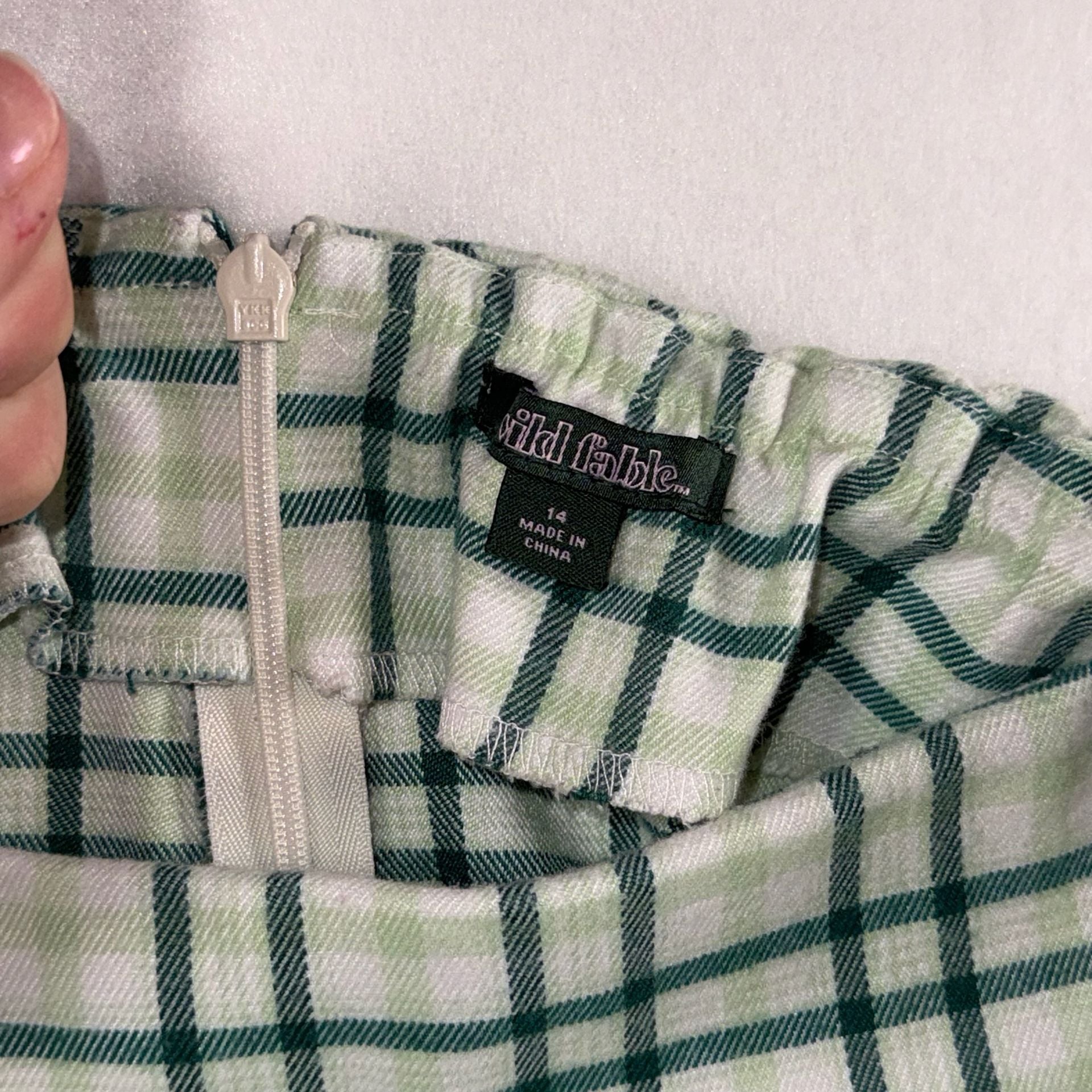 Wild Fable Green and White Plaid Mini Skirt with Side Slit Size 14 3
