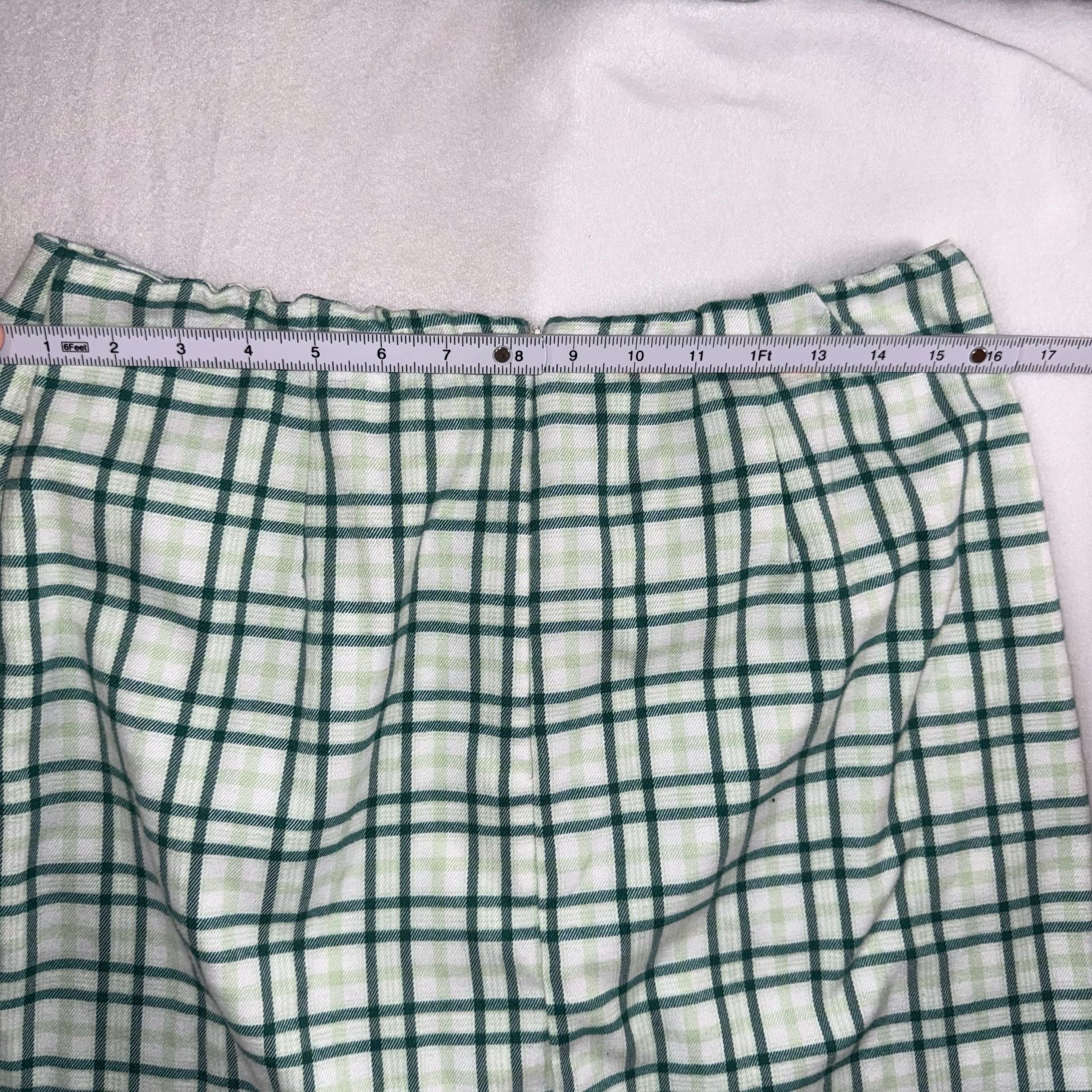 Wild Fable Green and White Plaid Mini Skirt with Side Slit Size 14 9