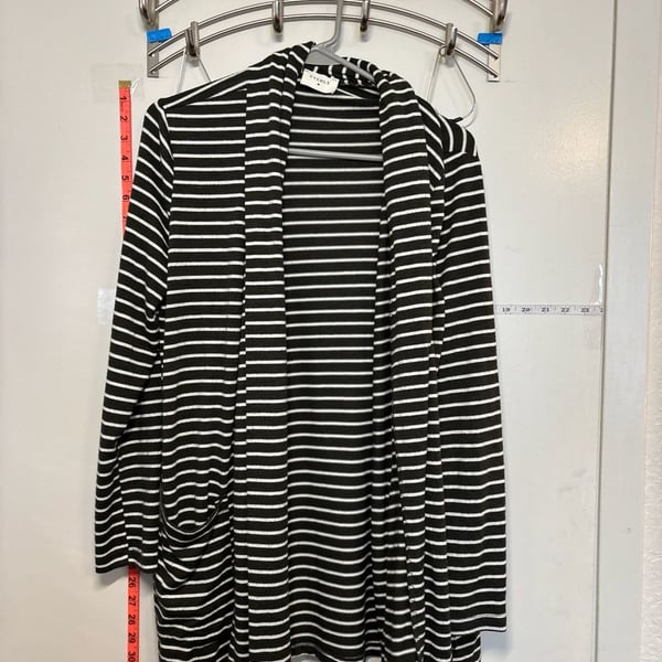 L: Everly green and White Striped Open Front Longline Cardigan sm
