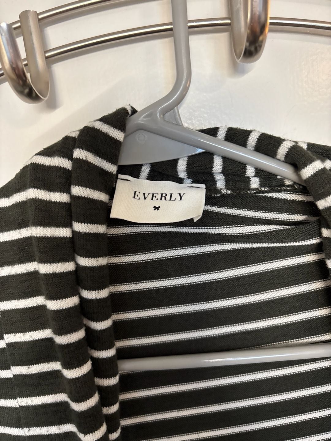 L: Everly green and White Striped Open Front Longline Cardigan sm 3