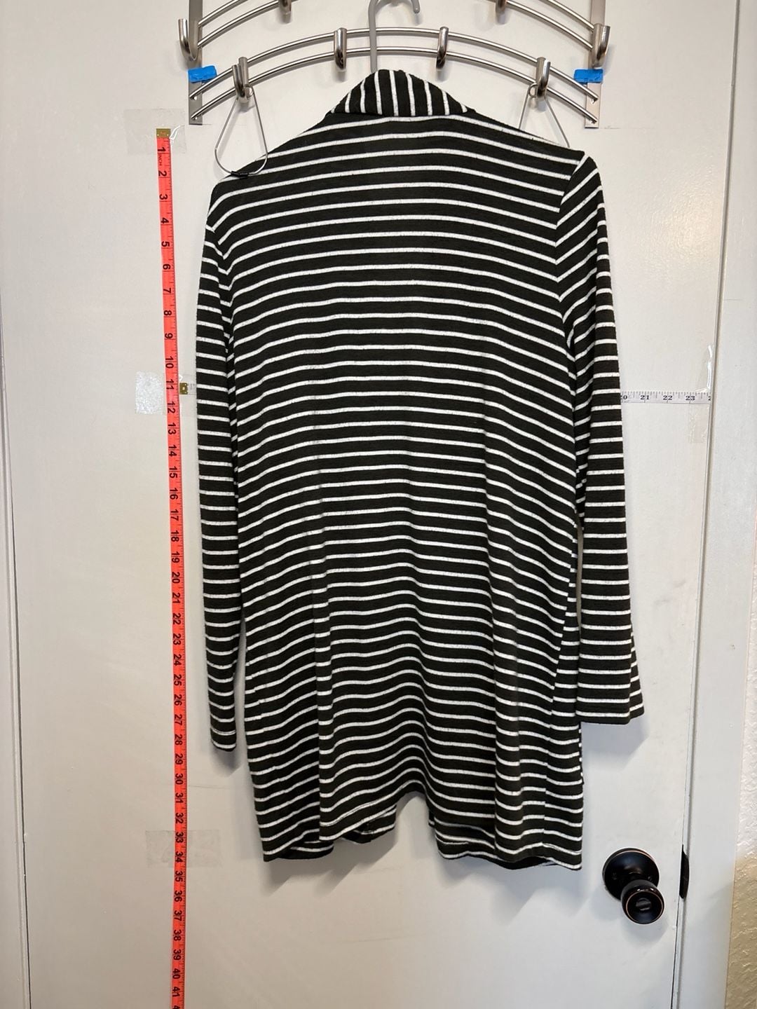 L: Everly green and White Striped Open Front Longline Cardigan sm 5