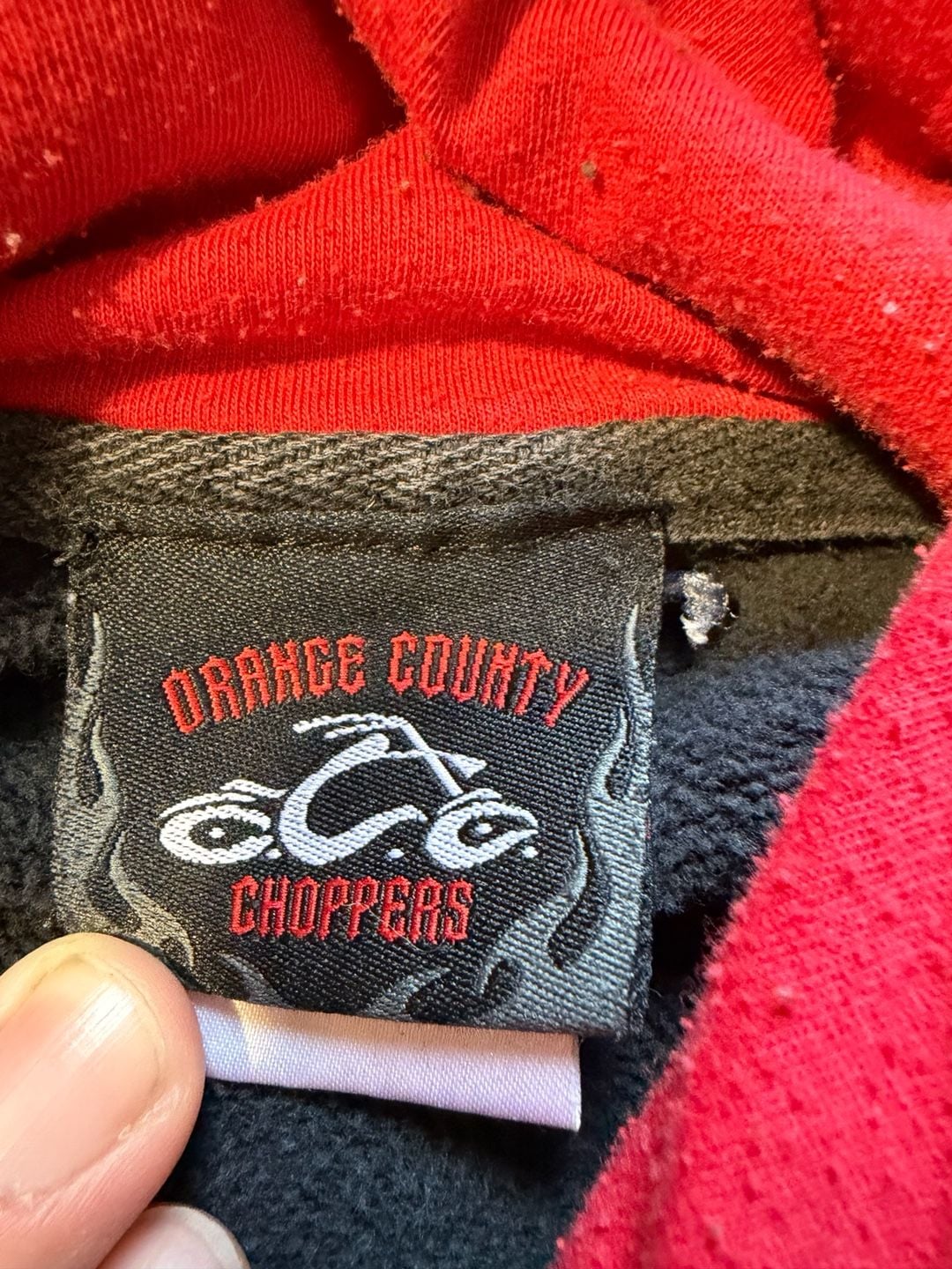 Thrashed Vintage Orange County Choppers Winged Dice Graphic Hoodie Black Size L 8