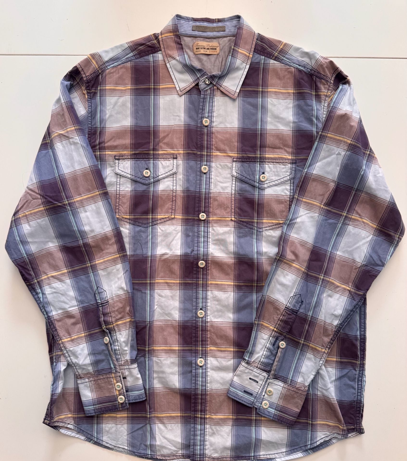 Tommy Bahama Jeans Plaid Long Sleeve Snap Button Down Shirt Large 2