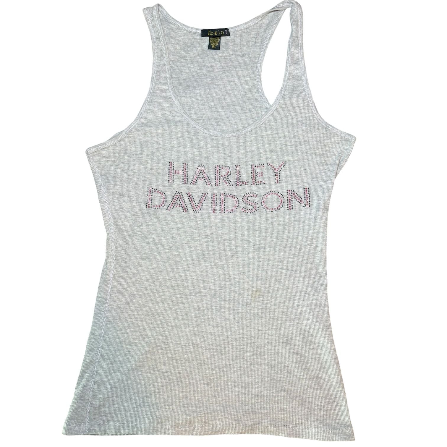 Harley Davidson Tank Top Womens 1XL Gray Rhinestone Logo Racerback Y2K 8