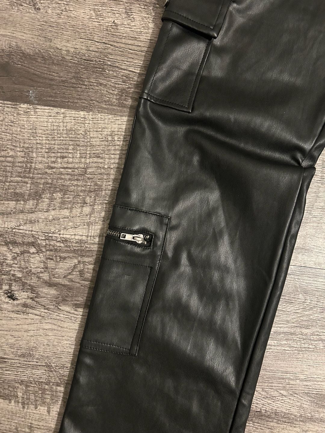 Hot Kiss Black Vegan Faux Leather Cargo Carpenter Pants 4
