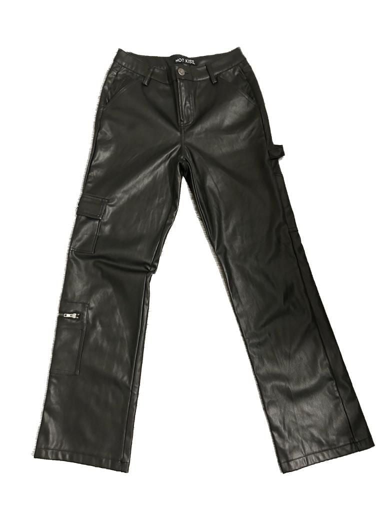 Hot Kiss Black Vegan Faux Leather Cargo Carpenter Pants 2