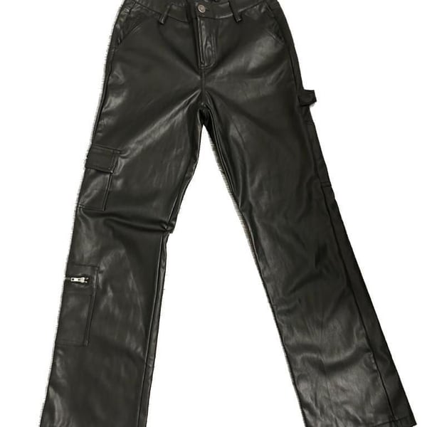 Hot Kiss Black Vegan Faux Leather Cargo Carpenter Pants