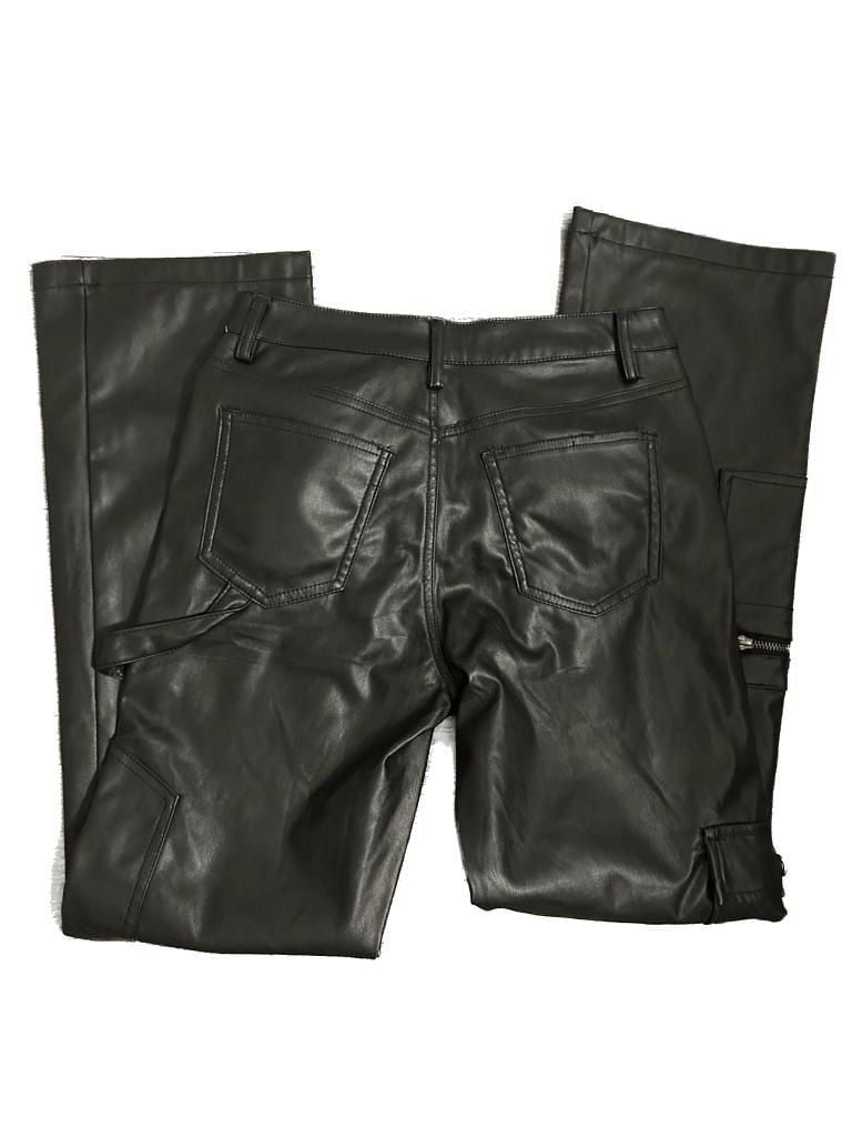 Hot Kiss Black Vegan Faux Leather Cargo Carpenter Pants 3