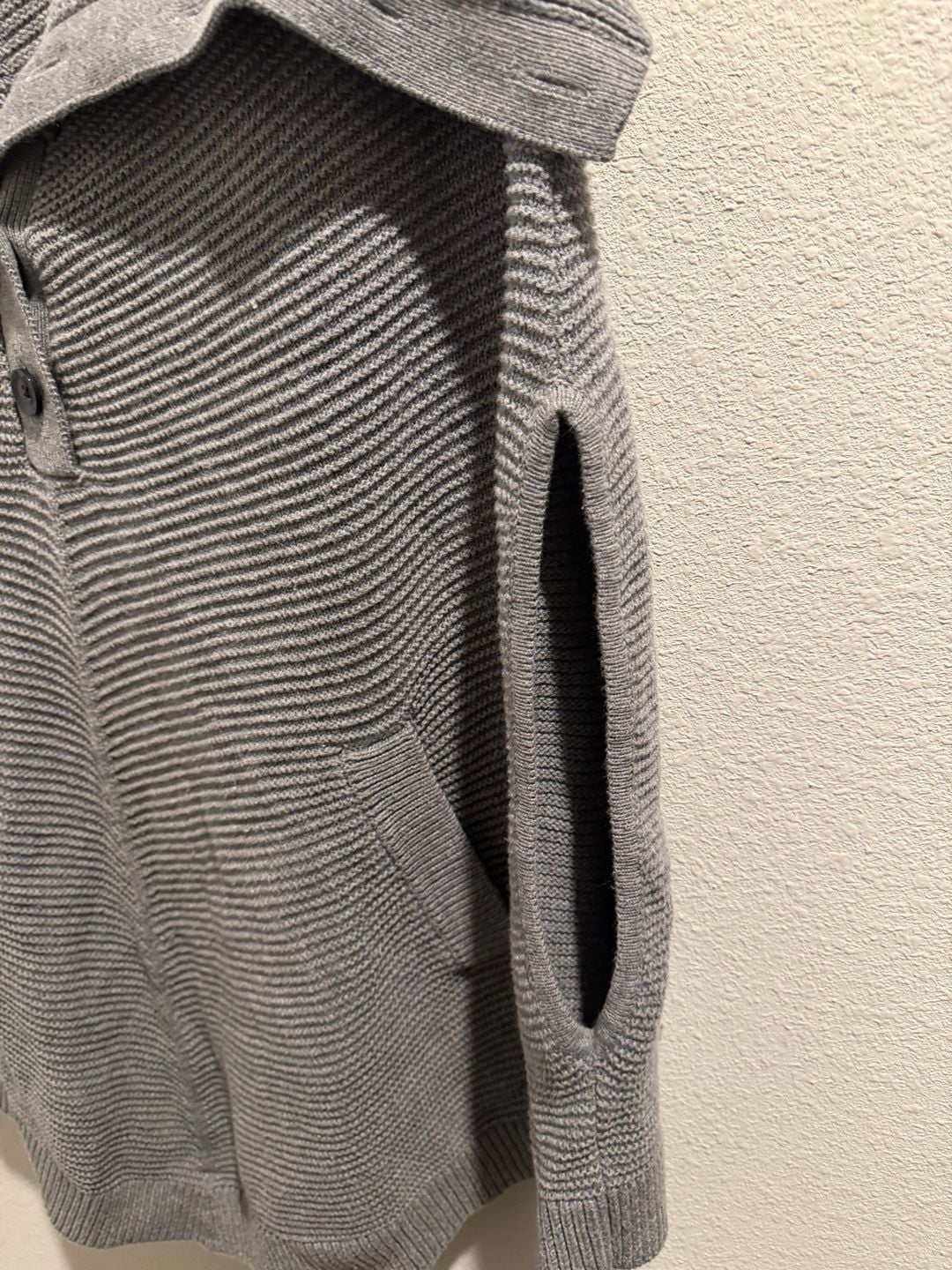 Banana Republic Grey Ribbed Knit Buttoned Poncho Cape Sweater 5