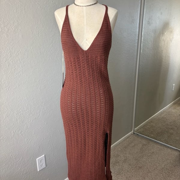 Wilfred Costa Crochet Maxi Dress in Cognac