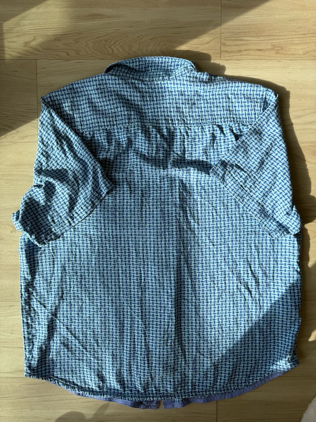 Tommy Bahama Blue Basketweave Geometric Print Silk Blend Short Sleeve Button Down Shirt 4