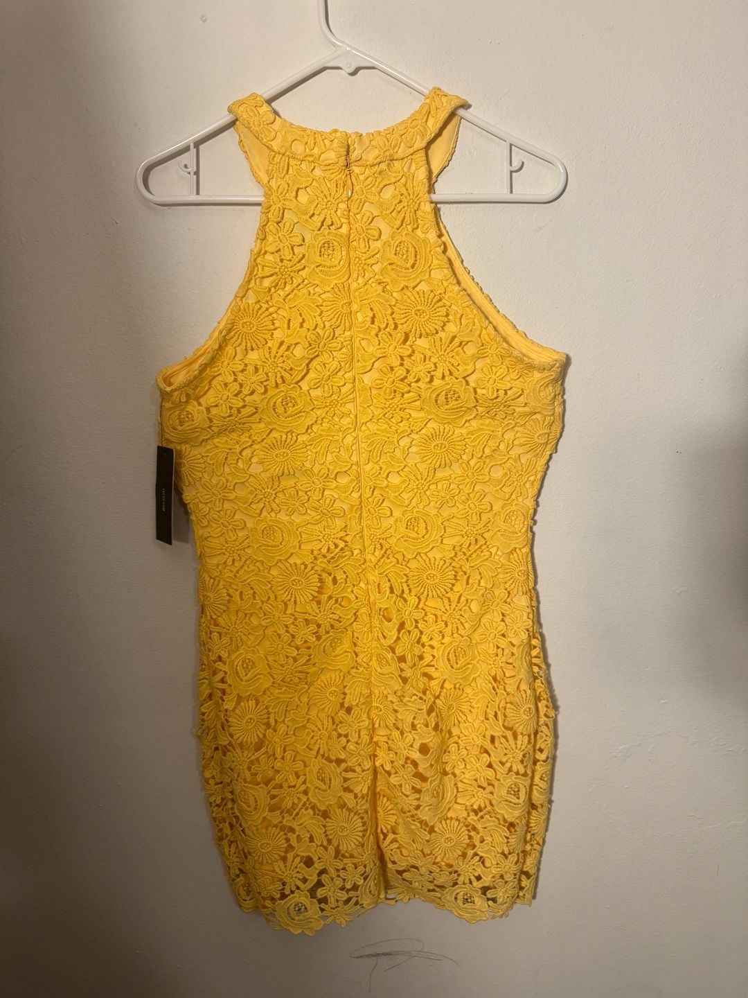 Lulus Yellow Crochet Lace Halter Bodycon Mini Dress 4