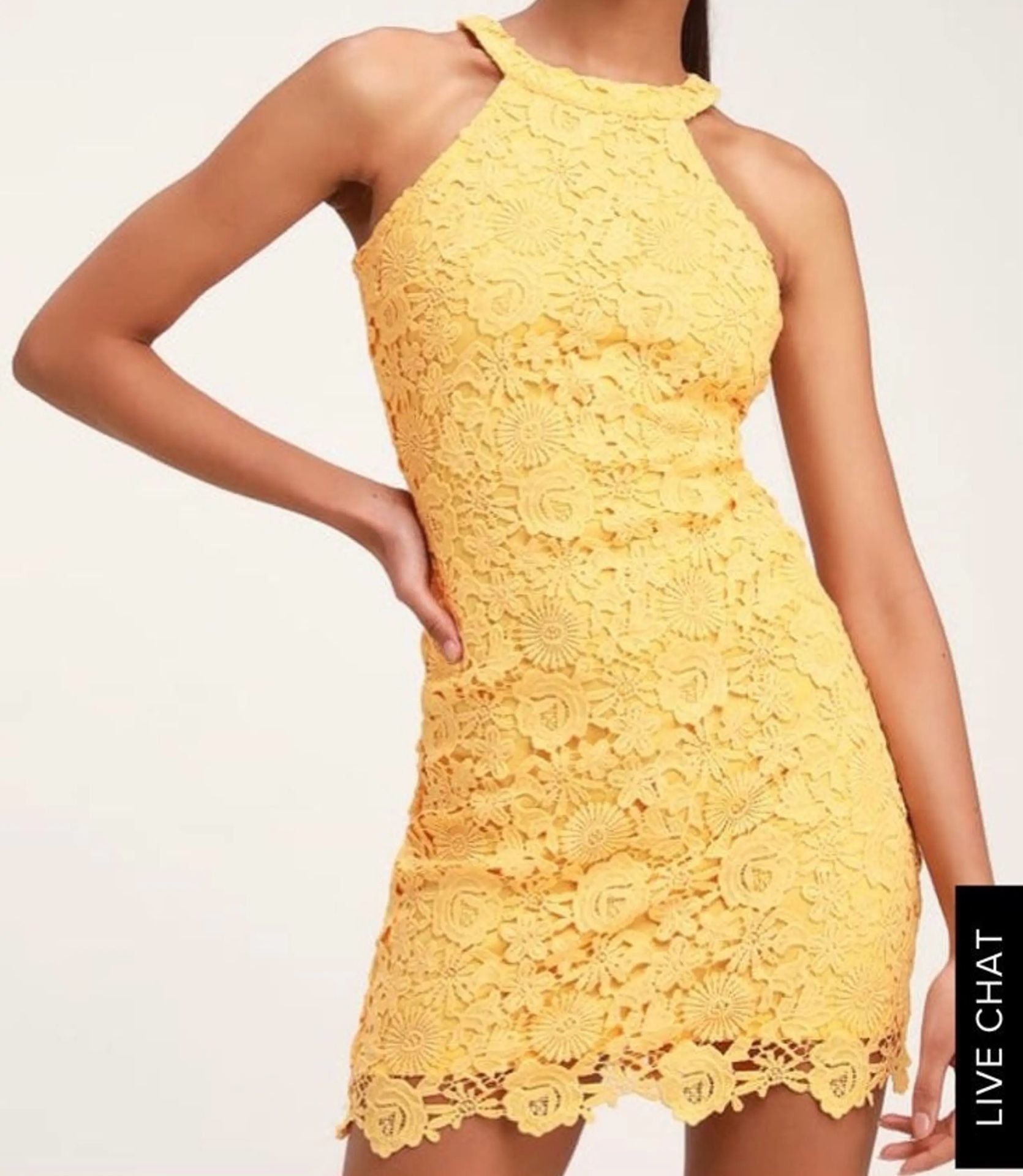 Lulus Yellow Crochet Lace Halter Bodycon Mini Dress 2