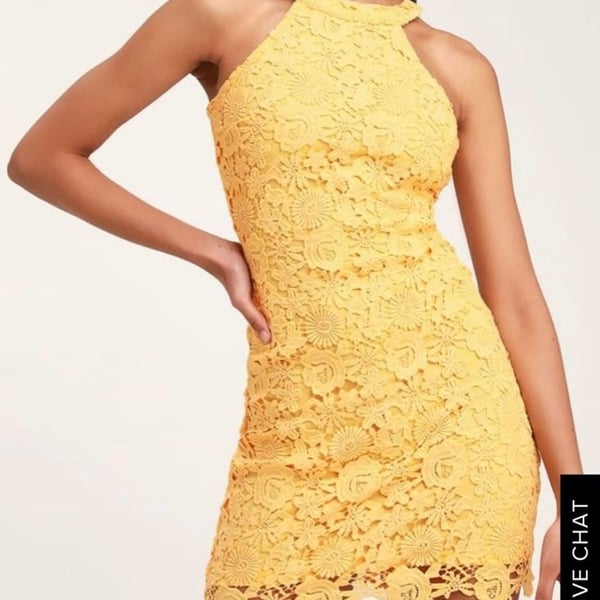 Lulus Yellow Crochet Lace Halter Bodycon Mini Dress