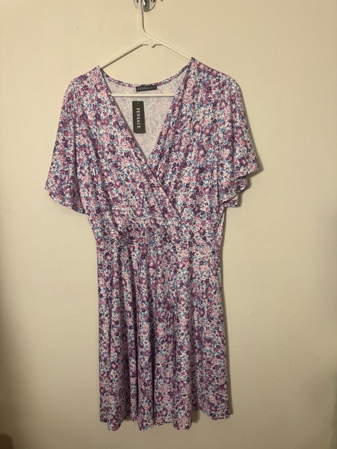 Fensace Women's Floral Wrap Fit and Flare Midi Dress 2