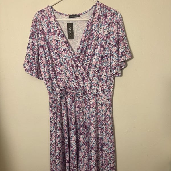 Fensace Women's Floral Wrap Fit and Flare Midi Dress