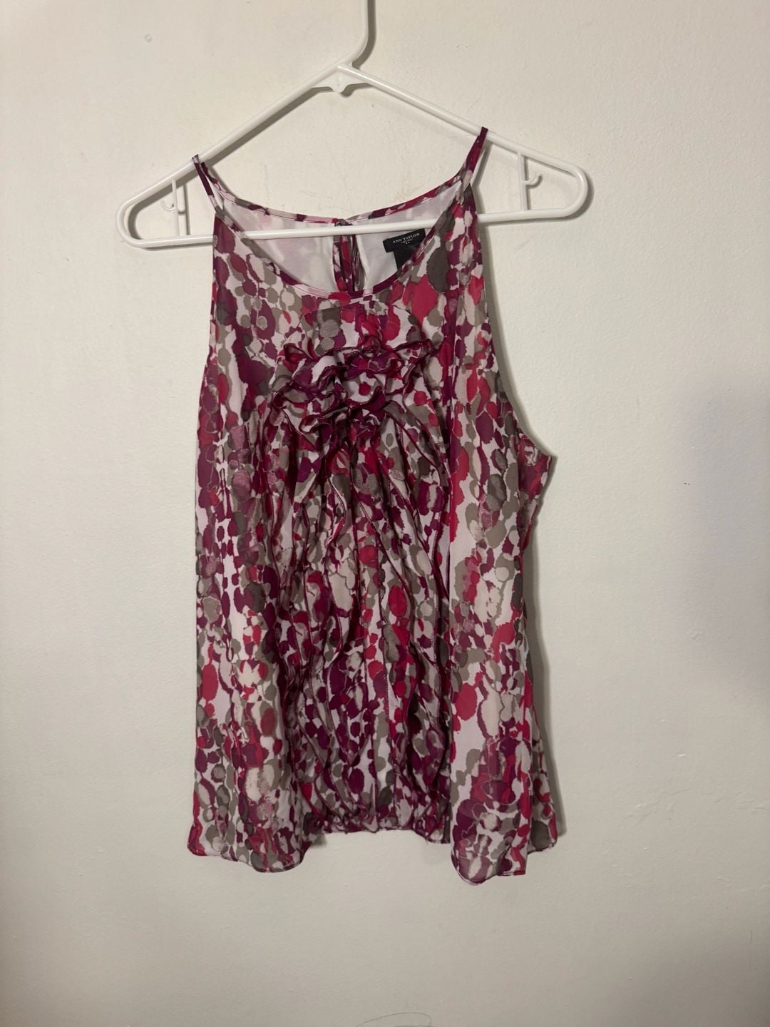 Ann Taylor Ruffle Front Watercolor Polka Dot Sleeveless Halter Top 2