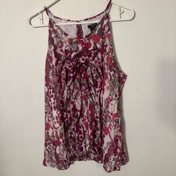 Ann Taylor Ruffle Front Watercolor Polka Dot Sleeveless Halter Top