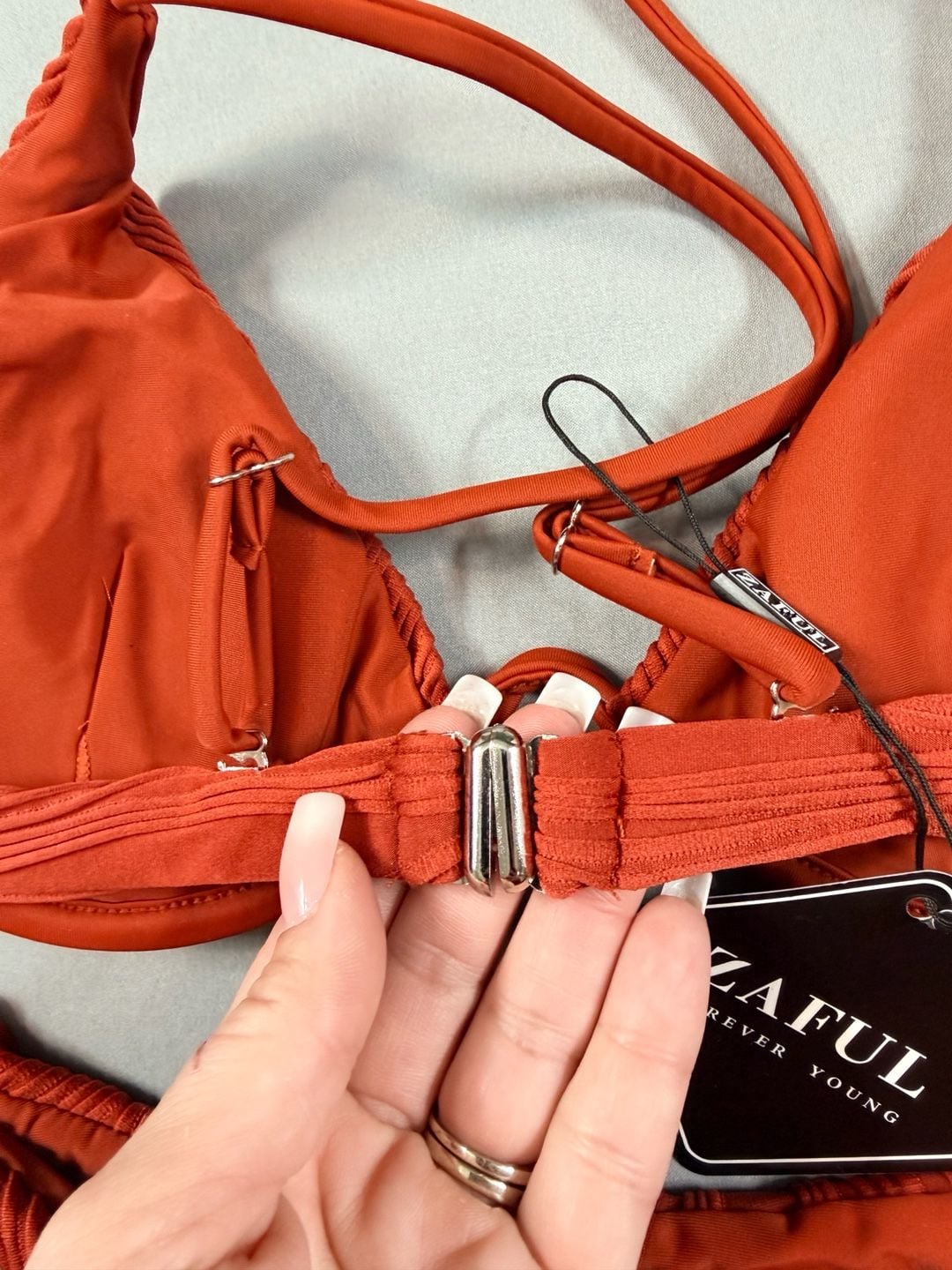Zaful Ribbed V-Wired Side Tie String Bikini Set 5