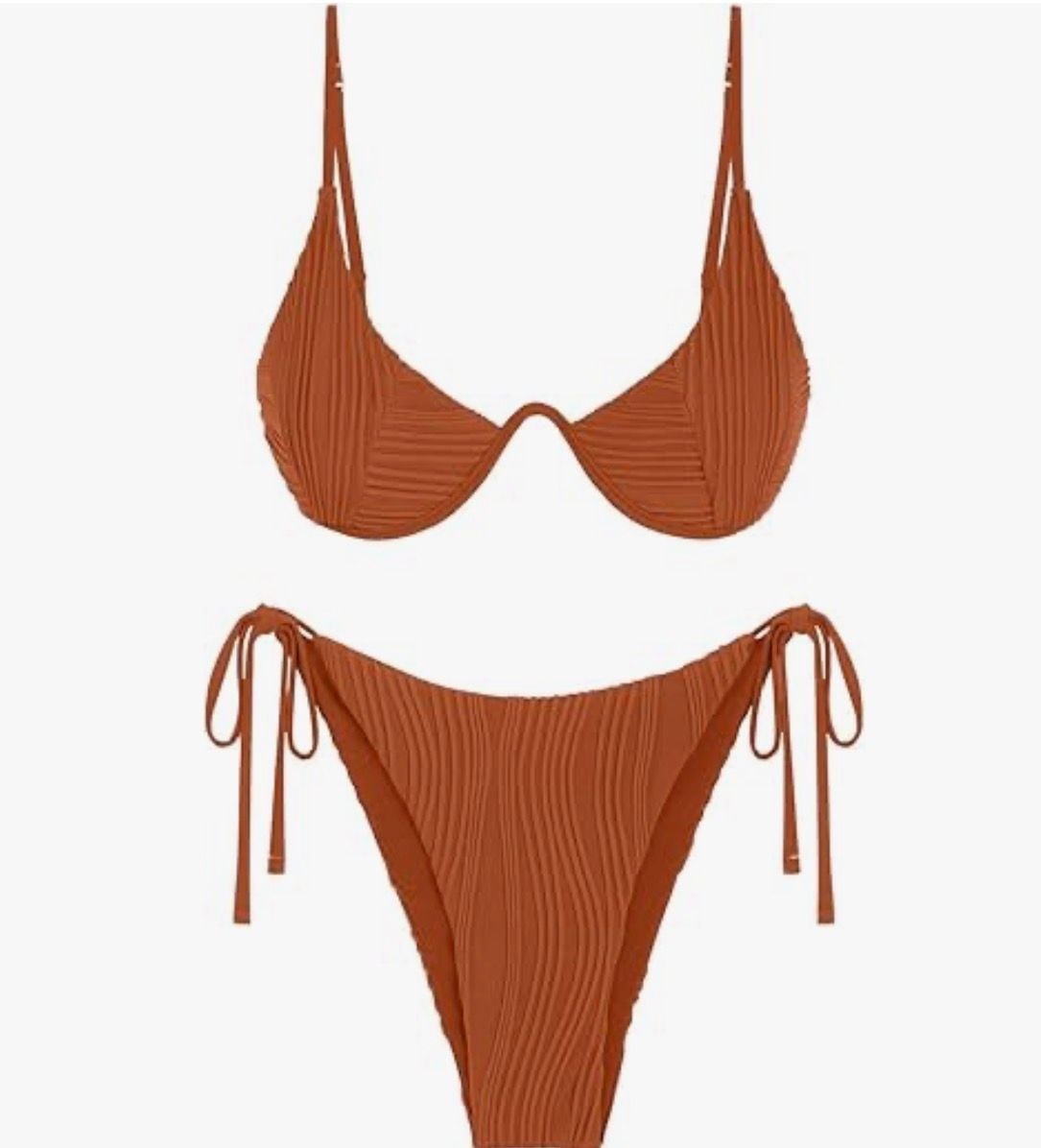 Zaful Ribbed V-Wired Side Tie String Bikini Set 1