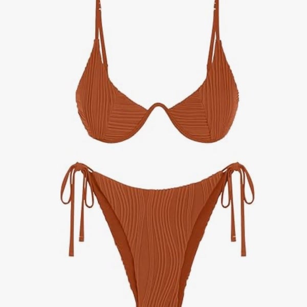 Zaful Ribbed V-Wired Side Tie String Bikini Set