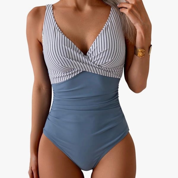 Eomenie Women's Striped Ruched Tummy Control One Piece Swimsuit Sz S Vacation