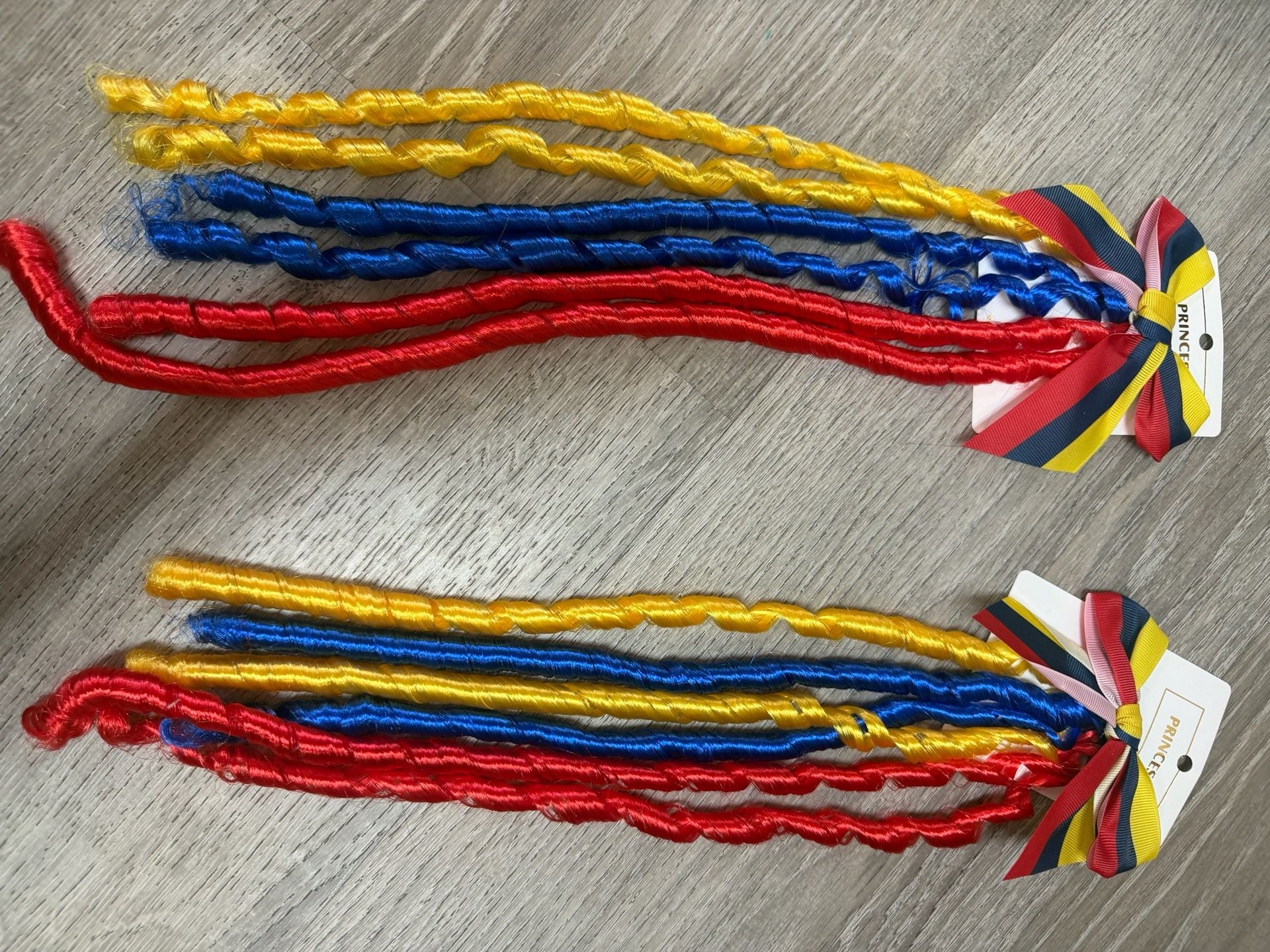 Princess Red Blue Yellow Ribbon Bow Hair Extension Clips Set of 2 2