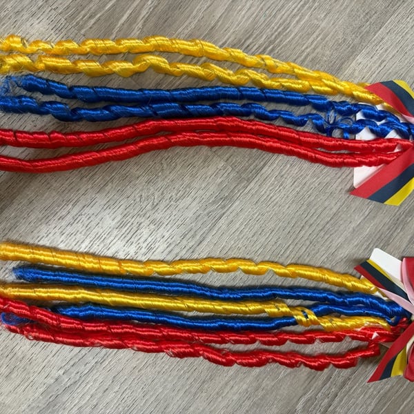 Princess Red Blue Yellow Ribbon Bow Hair Extension Clips Set of 2
