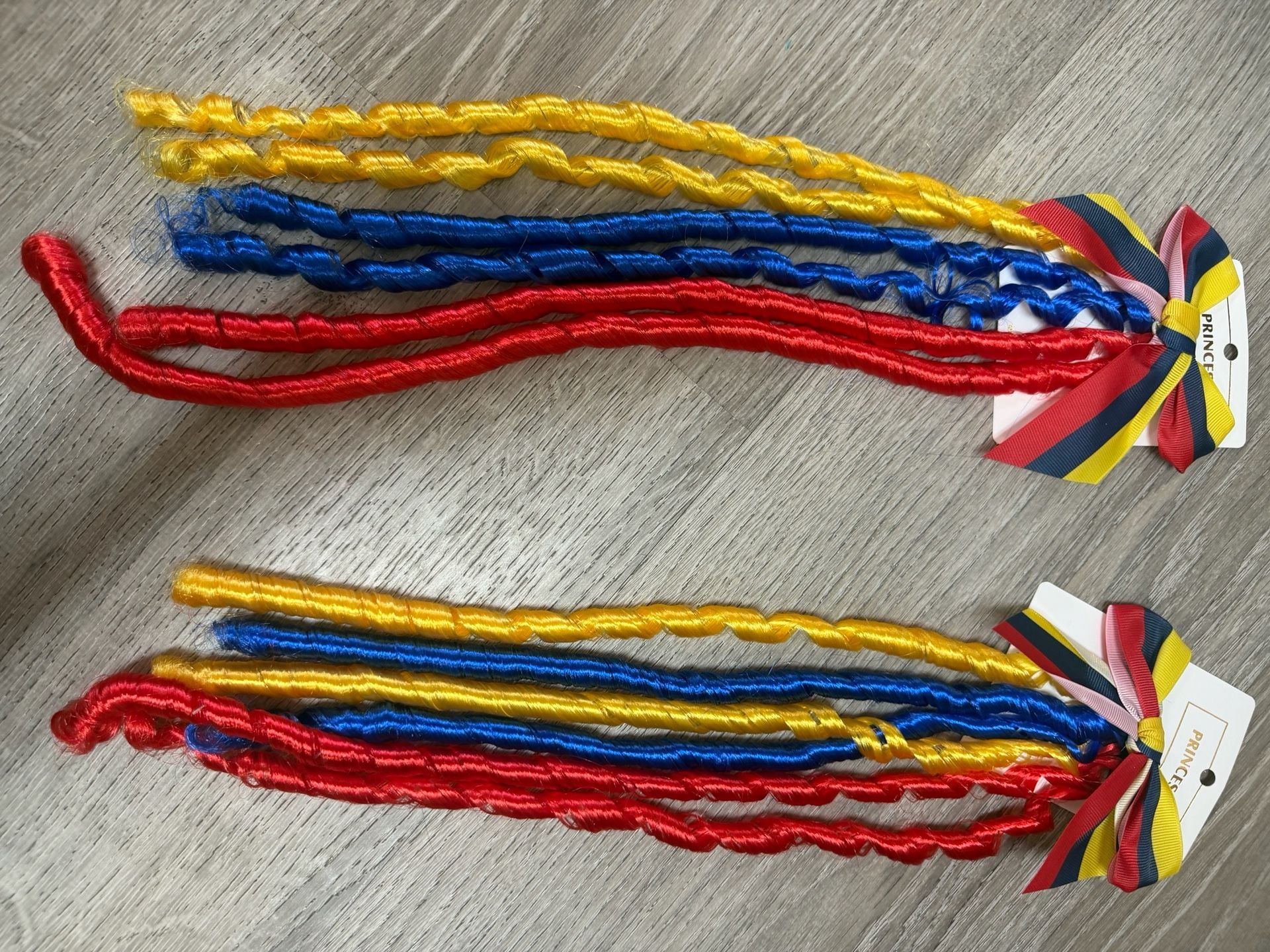 Princess Red Blue Yellow Ribbon Bow Hair Extension Clips Set of 2 3