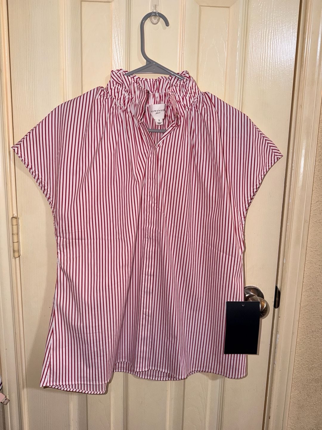 Pomander Place Red and White Stripe Ruffle Collar Short Sleeve Top 2
