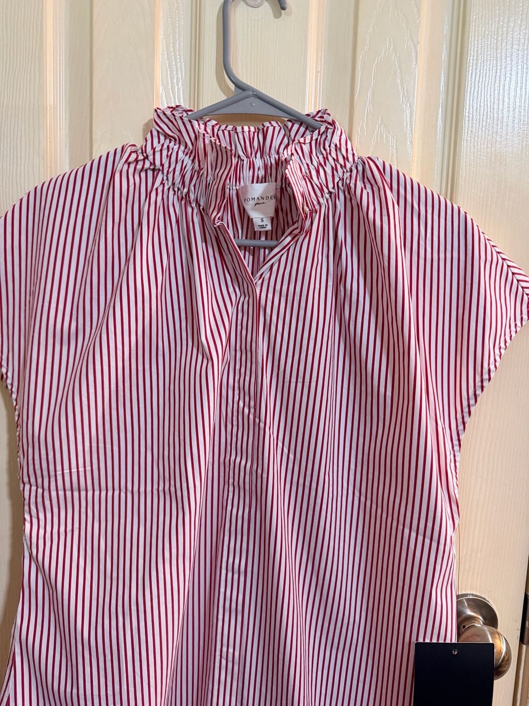 Pomander Place Red and White Stripe Ruffle Collar Short Sleeve Top 3
